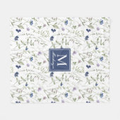 Blaue Lila Aquarell-Wildblumen-Name Fleecedecke (Vorderseite (Horizontal))