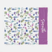 Blaue lila Aquarell-Wildblumen-Name Fleecedecke (Vorderseite (Horizontal))