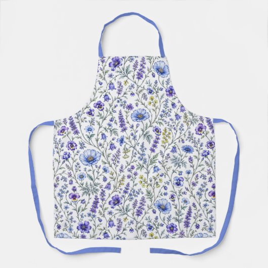 Blaue Lila-Aquarell-Wildblumenmuster Schürze (Vorderseite)