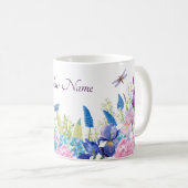 Blaue lila Aquarellblütenästhetik Kaffeetasse (VorderseiteRechts)