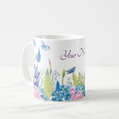 Blaue lila Aquarellblütenästhetik Kaffeetasse (Vorderseite Links)