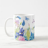 Blaue lila Aquarellblütenästhetik Kaffeetasse (Links)