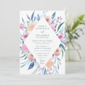 Blaue Lila Aquarellfarben Blume Hochzeitsfeiern Einladung (Stehend Vorderseite)