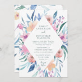 Blaue Lila Aquarellfarben Blume Hochzeitsfeiern Einladung (Vorne/Hinten)