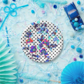 Blaue lila Aquarellmalerei Rose | Polka-Punkte Pappteller (Party)