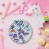 Blaue lila Aquarellmalerei Rose | Polka-Punkte Pappteller (Party)