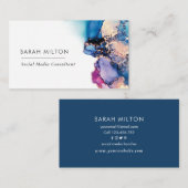 Blaue Lila Aquarelltinte Visitenkarte (Vorne/Hinten)