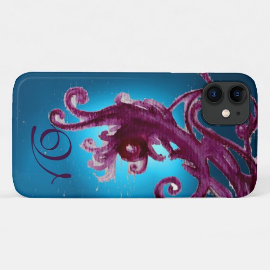 BLAUE LILA BERRIEN UND BLUMENWIRBEL MONOGRAMM Case-Mate iPhone HÜLLE (Rückseite (Horizontal))