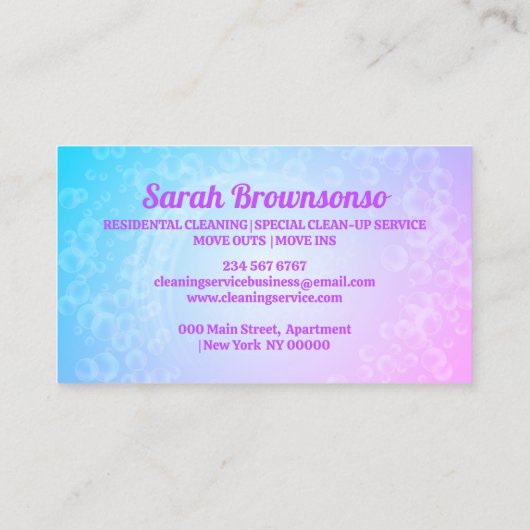 Blaue Lila Bläschen Reinigung Waschen Visitenkarte (Rückseite)