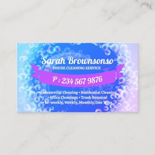 Blaue Lila Bläschen Reinigung Waschen Visitenkarte (Vorderseite)