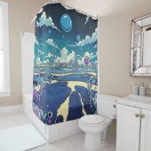 Blaue Lila Blase Landschaftsdusche Vorhang (Beispiel)