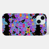 Blaue Lila Blume Burst Black Case-Mate iPhone Hülle (Rückseite (Horizontal))