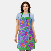Blaue Lila Blume Burst Grüner Koch Schürze (Getragen)