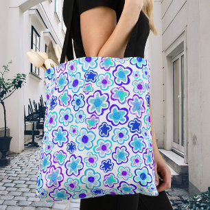Blaue Lila Blume handGezeichnet Sommer Blütenblüte Tasche