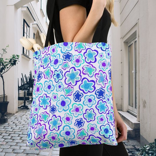 Blaue Lila Blume handGezeichnet Sommer Blütenblüte Tasche