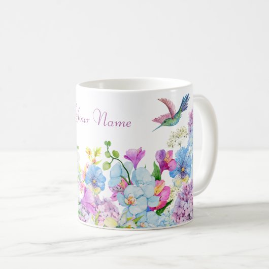 Blaue Lila Blume Kaffeetasse (VorderseiteRechts)