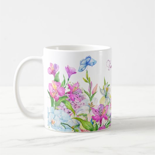 Blaue Lila Blume Kaffeetasse (Links)