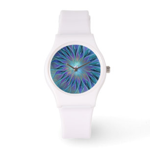 Blaue Lila Blume Traumstrecke Airolo - Fraktal Armbanduhr