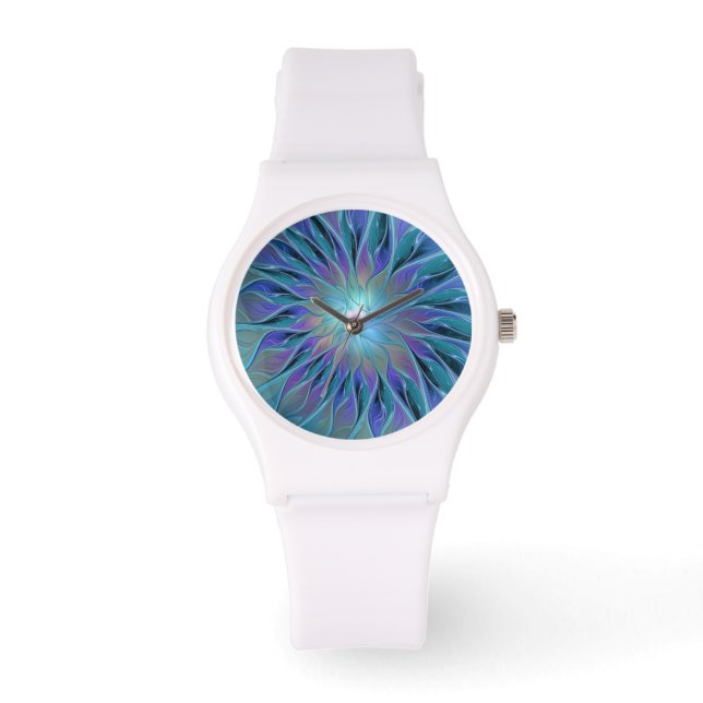 Blaue Lila Blume Traumstrecke Airolo - Fraktal Armbanduhr (Vorderseite)
