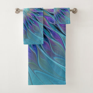 Blaue Lila Blume Traumstrecke Airolo - Fraktal Badhandtuch Set
