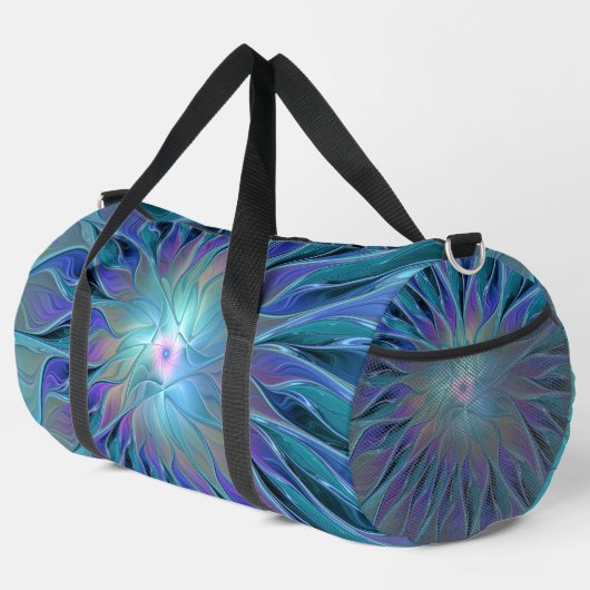 Blaue Lila Blume Traumstrecke Airolo - Fraktal Duffle Bag (Rechte Ecke)