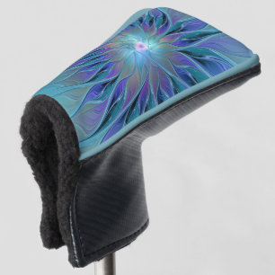 Blaue Lila Blume Traumstrecke Airolo - Fraktal Golf Headcover