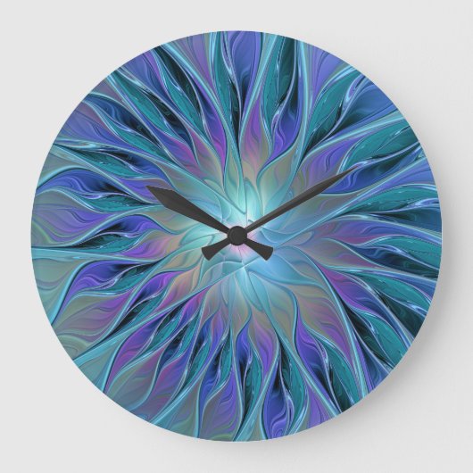 Blaue Lila Blume Traumstrecke Airolo - Fraktal Große Wanduhr (Vorderseite)