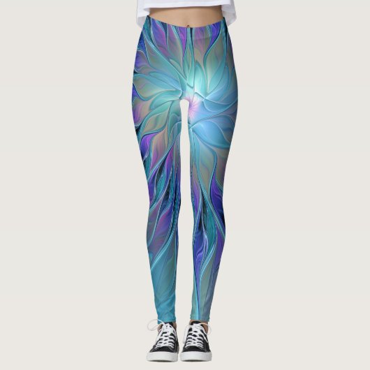 Blaue Lila Blume Traumstrecke Airolo - Fraktal Leggings (Vorderseite)