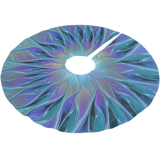 Blaue Lila Blume Traumstrecke Airolo - Fraktal Polyester Weihnachtsbaumdecke (Schrägansicht)