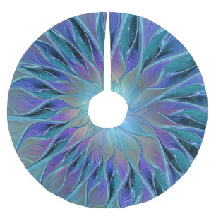 Blaue Lila Blume Traumstrecke Airolo - Fraktal Polyester Weihnachtsbaumdecke
