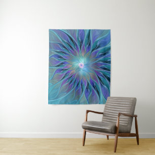 Blaue Lila Blume Traumstrecke Airolo - Fraktal Wandteppich