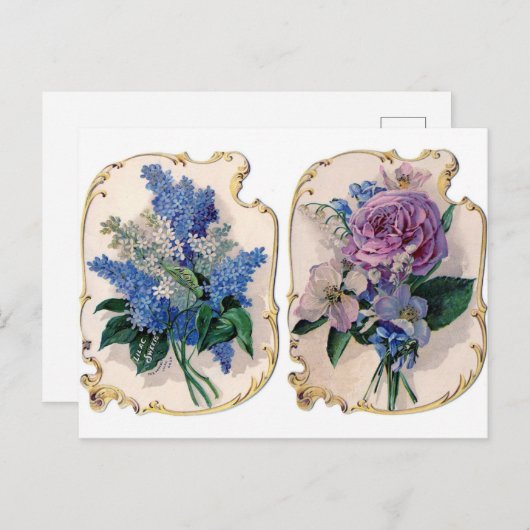 Blaue Lila Blume Vintage Postkarte (Vorne/Hinten)