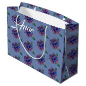 Blaue Lila Blume Zeichnend Geschenktasche Große Geschenktüte (Rückseite Schrägansicht)