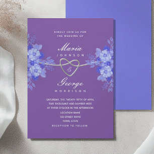 Blaue Lila Blumen Elegante Hochzeit Einladung