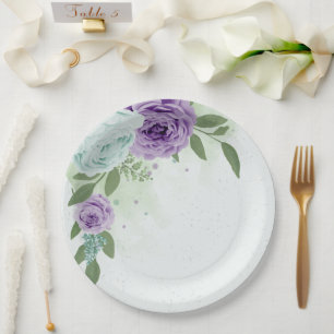 blaue lila Blumen Grün Botanik Pappteller