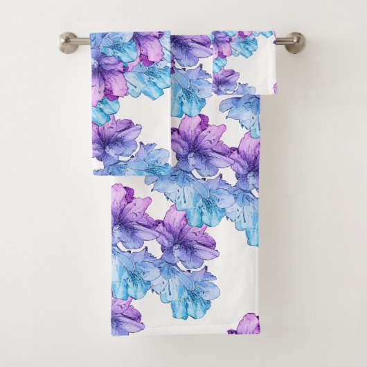 Blaue lila Blumen-Illustration Badhandtuch Set (Insitu)