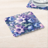 Blaue & Lila-Blumen-Papier-Getränkeuntersetzer – M Untersetzer (angewinkelt)