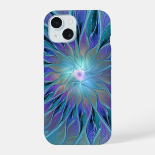 Blaue Lila Blumen Traum Abstrakt Fraktal Kunst iPhone 15 Hülle