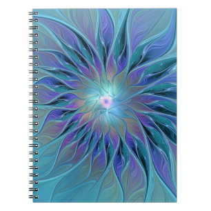 Blaue Lila Blumen Traum Abstrakt Fraktal Kunst Notizblock