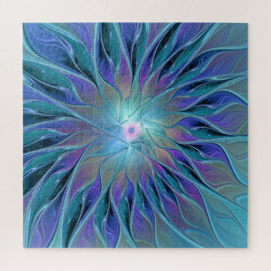 Blaue Lila Blumen Traum Abstrakt Fraktal Kunst Puzzle