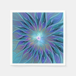 Blaue Lila Blumen Traum Abstrakt Fraktal Kunst Serviette
