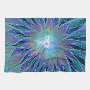 Blaue Lila Blumen Traum Abstraktes Fraktal Kunst Geschirrtuch