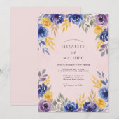Blaue Lila Blumenhochzeit Einladung (Vorne/Hinten)