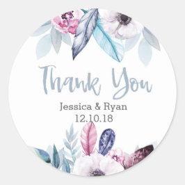 Blaue Lila Blumenhochzeit Vielen Dank an die Aufkl Runder Aufkleber