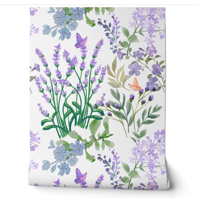 Blaue Lila Botanische Blumen Tapete (Abrollen)