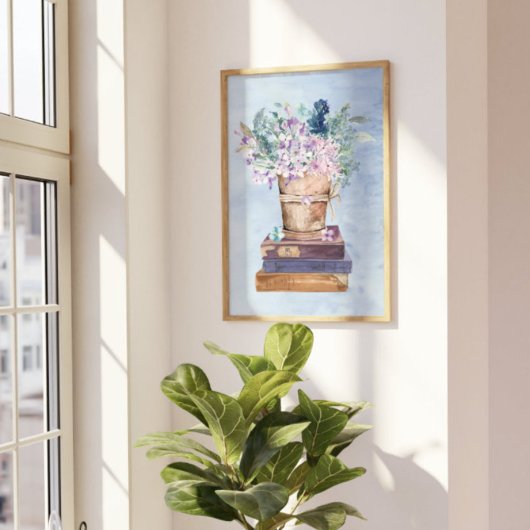 Blaue Lila Bücher und Blume Kunst und Kultur Poster