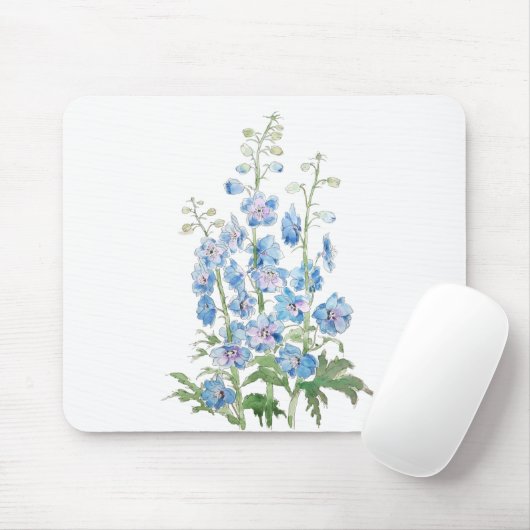 Blaue lila Delphinusfarbe und Aquarellfarbe Mousepad (Mit Mouse)