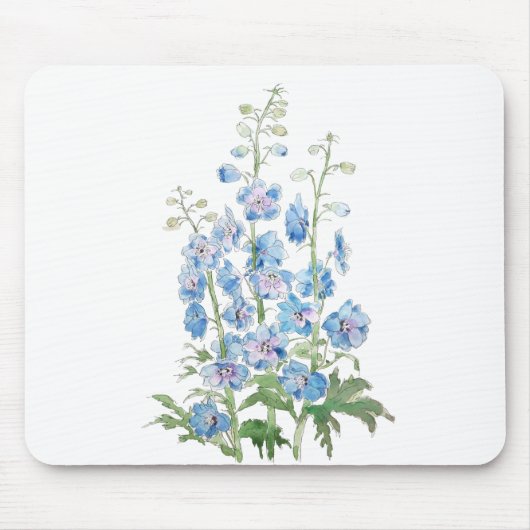 Blaue lila Delphinusfarbe und Aquarellfarbe Mousepad (Vorne)