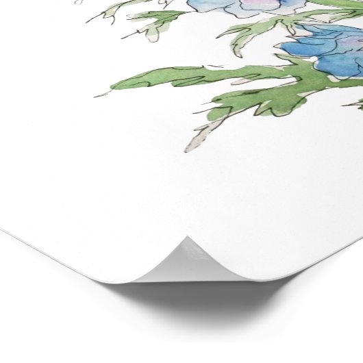 Blaue lila Delphinusfarbe und Aquarellfarbe Poster (Ecke)