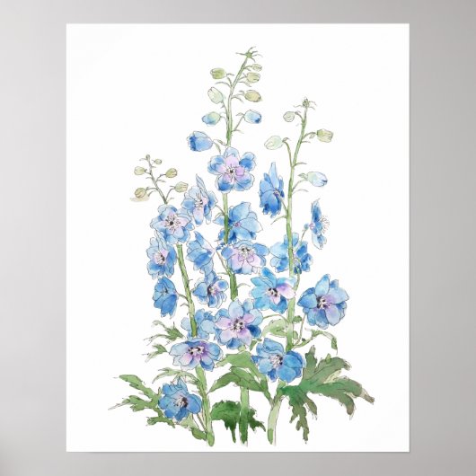 Blaue lila Delphinusfarbe und Aquarellfarbe Poster (Vorne)